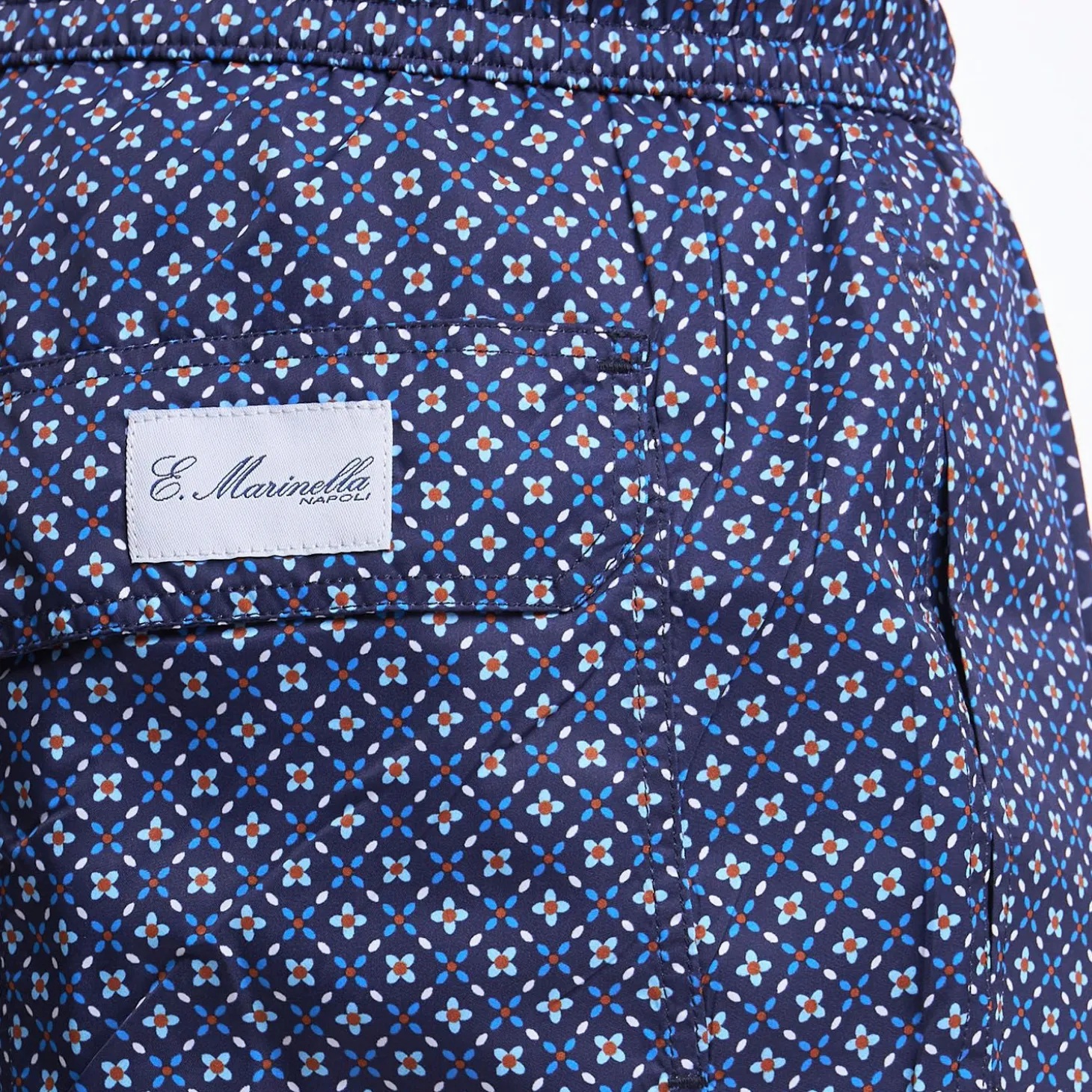 Dark Blue Swim Short - Small Flower Pattern