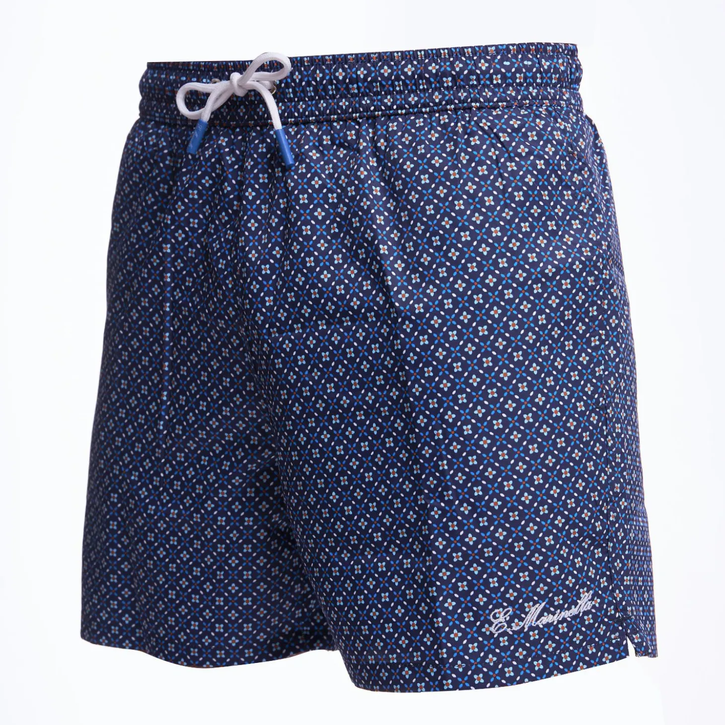 Dark Blue Swim Short - Small Flower Pattern