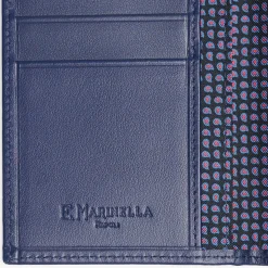 Dark Blue Vertical Wallet In Silk And Leather