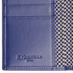 Dark Blue Vertical Wallet In Silk And Leather