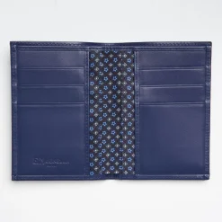 Dark Blue Vertical Wallet In Silk And Leather