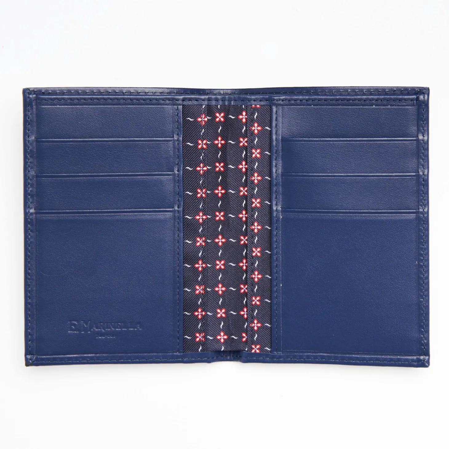 Dark Blue Vertical Wallet In Silk And Leather