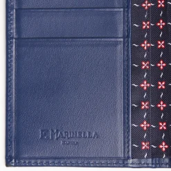 Dark Blue Vertical Wallet In Silk And Leather