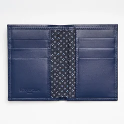 Dark Blue Vertical Wallet In Silk And Leather