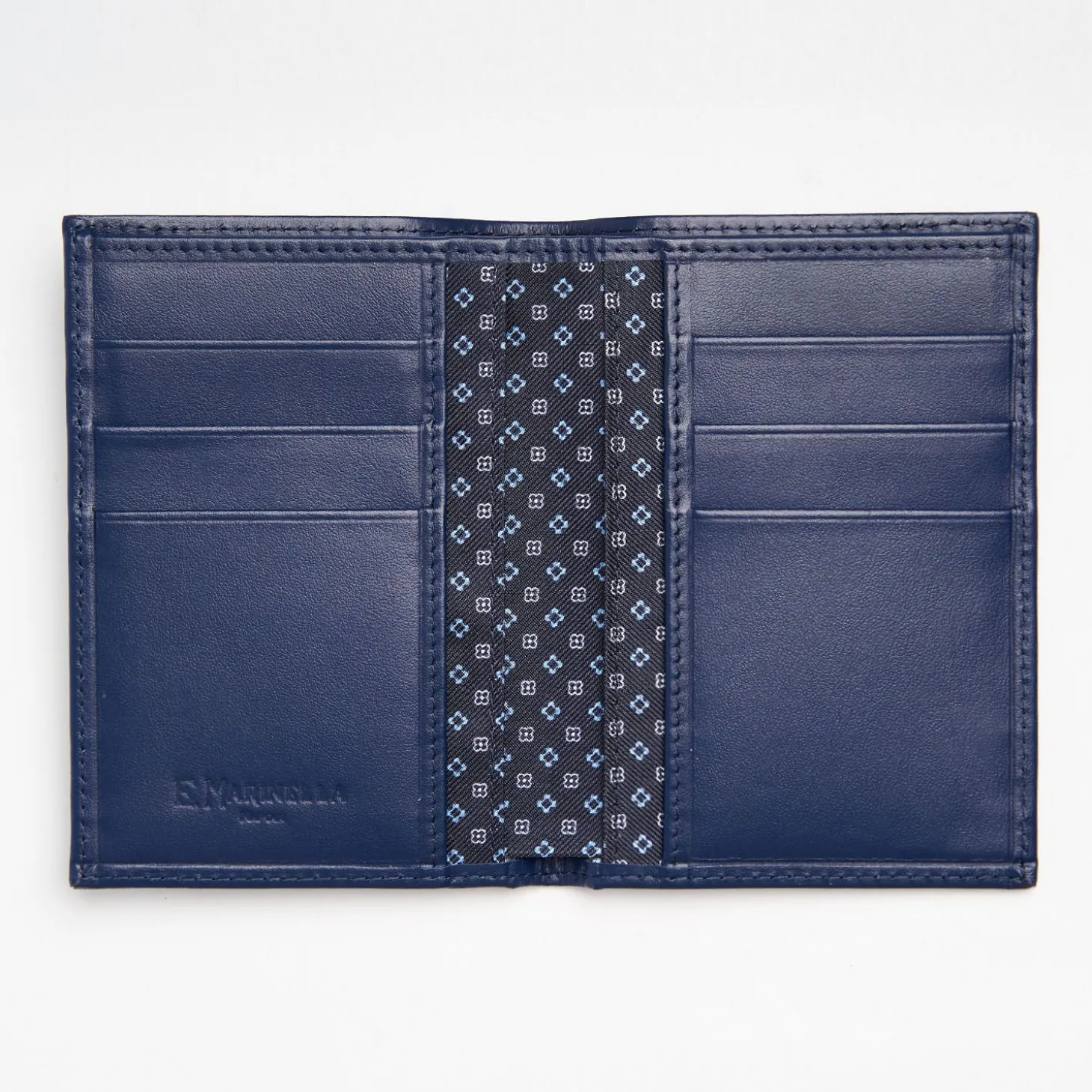 Dark Blue Vertical Wallet In Silk And Leather