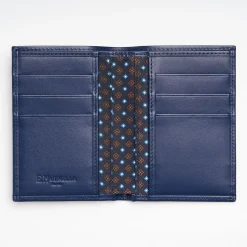 Dark Blue Vertical Wallet In Silk And Leather