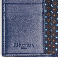 Dark Blue Vertical Wallet In Silk And Leather