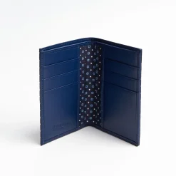 Dark Blue Vertical Wallet In Silk And Leather