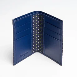 Dark Blue Vertical Wallet In Silk And Leather