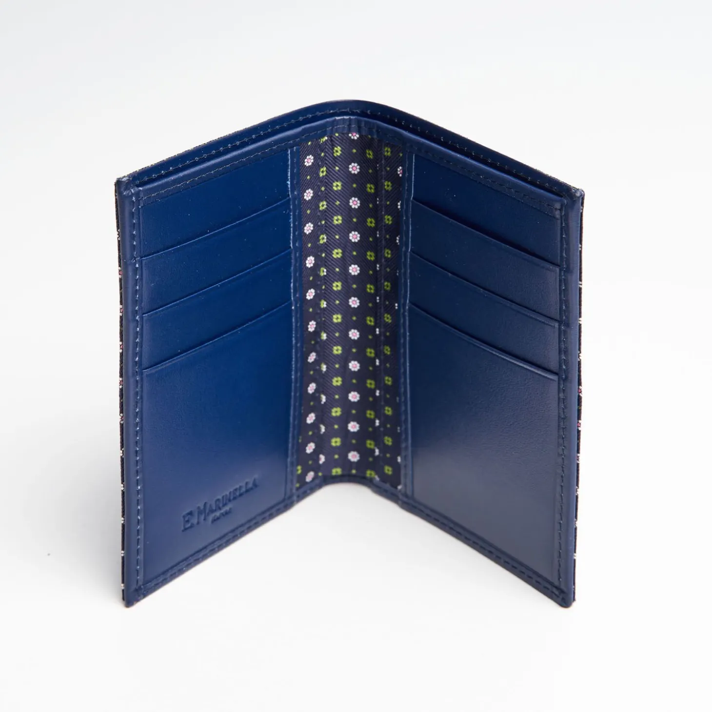 Dark Blue Vertical Wallet In Silk And Leather