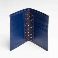 Dark Blue Vertical Wallet In Silk And Leather