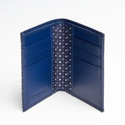 Dark Blue Vertical Wallet In Silk And Leather