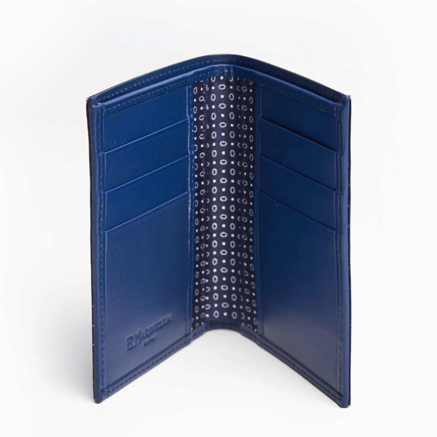 Dark Blue Vertical Wallet In Silk And Leather