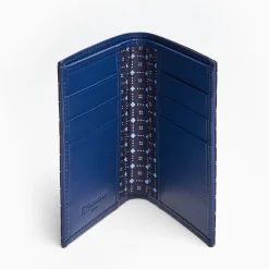 Dark Blue Vertical Wallet In Silk And Leather
