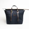 Dark Blue Weekend Bag With Leather Trim
