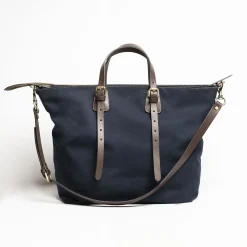 Dark Blue Weekend Bag With Leather Trim