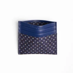 Dark Blu Silk And Leather Credit Card Holder 5 Compartments