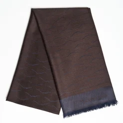 Dark Brown And Blue Wool And Silk Vesuvius Scarf