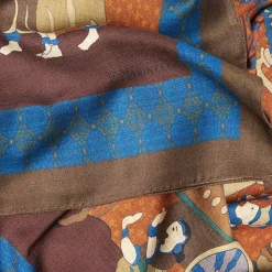 Dark Brown And Orange Wide Wool Scarf - Arabesque Pattern