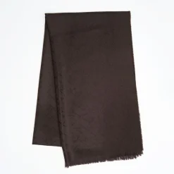 Dark Brown Em Logo Scarf In Wool And Cashmere