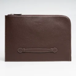 Dark Brown Leather Portfolio With Strap