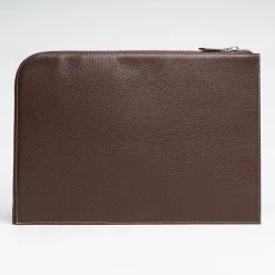 Dark Brown Leather Portfolio With Strap