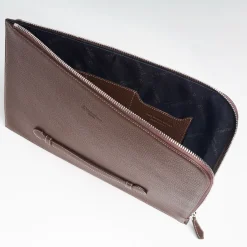 Dark Brown Leather Portfolio With Strap