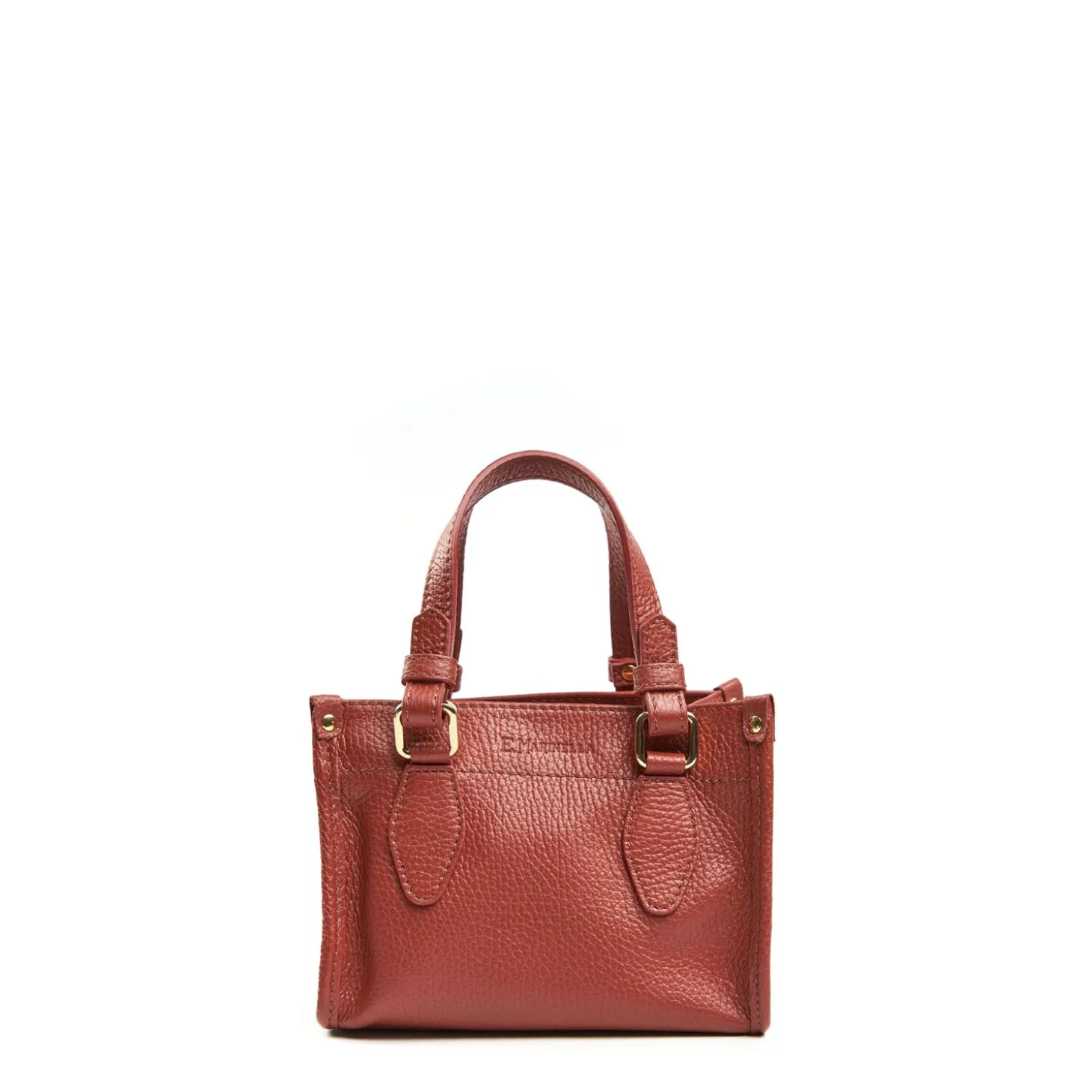 Dark Brown Mini Shopping Bag In Hammered Leather