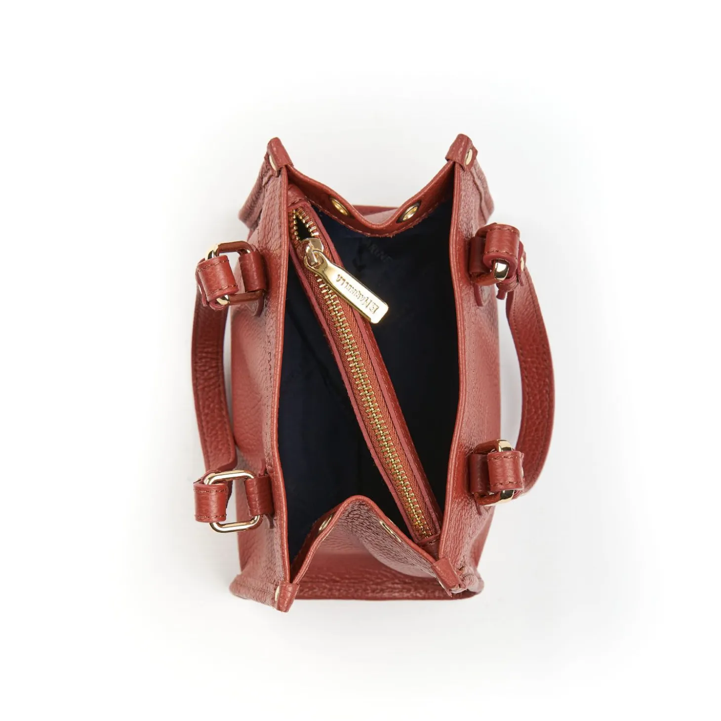 Dark Brown Mini Shopping Bag In Hammered Leather