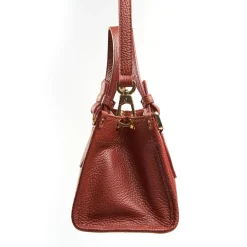 Dark Brown Mini Shopping Bag In Hammered Leather