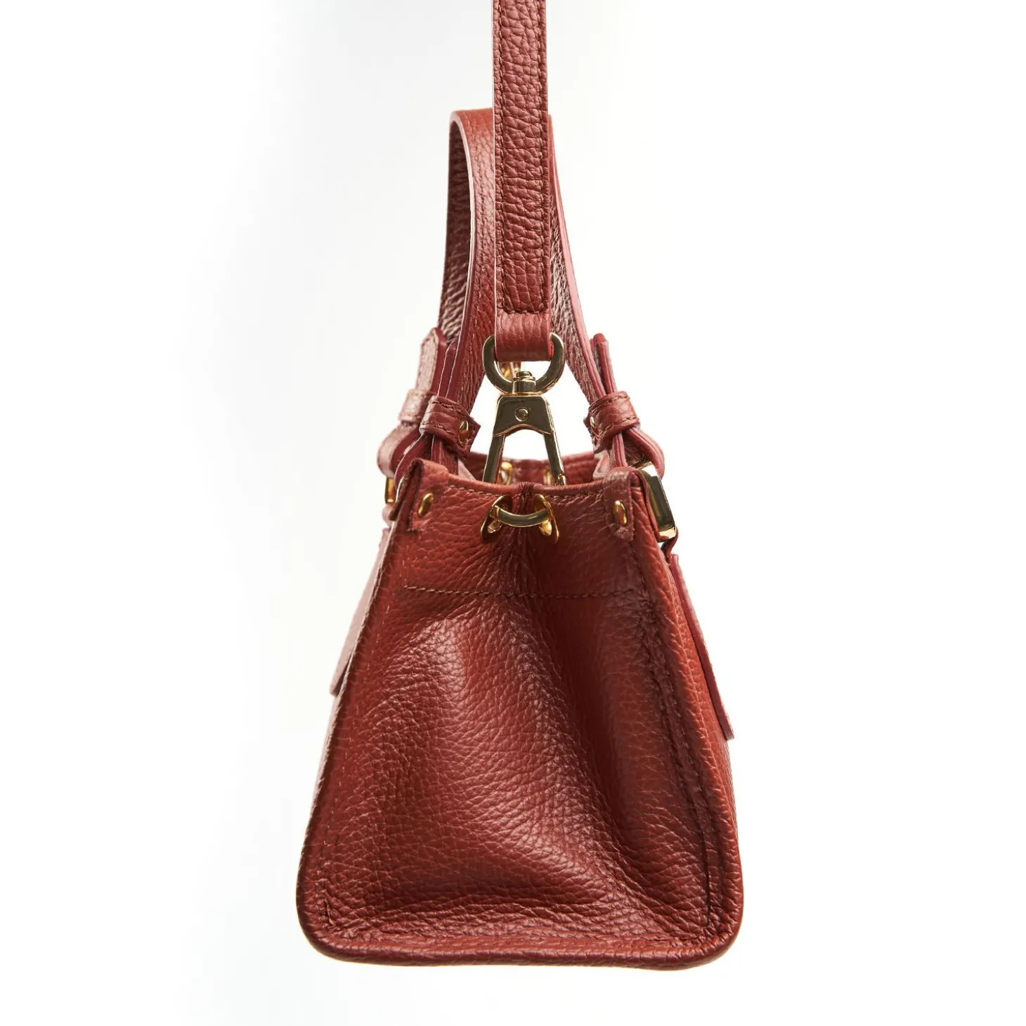 Dark Brown Mini Shopping Bag In Hammered Leather