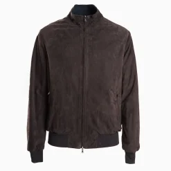 Dark Brown Reversible Suede Leather And Nylon Jacket