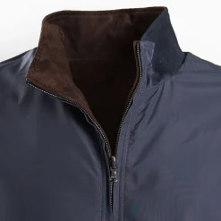 Dark Brown Reversible Suede Leather And Nylon Jacket