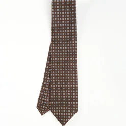 Dark Brown Sartorial Classic Silk Tie - Small Flower Pattern