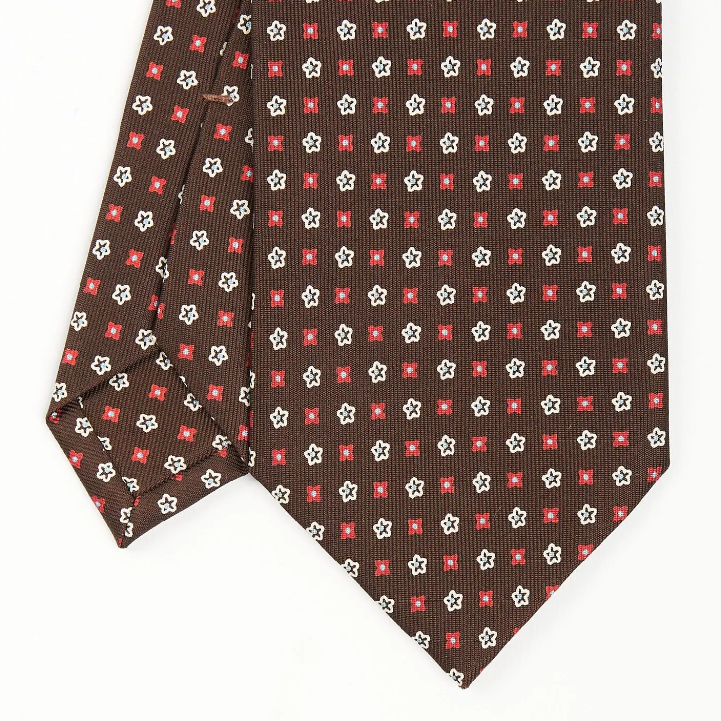 Dark Brown Sartorial Classic Tie - Small Flower Pattern