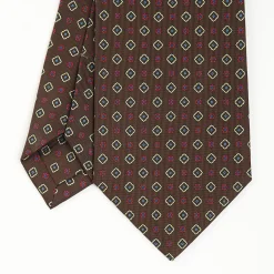 Dark Brown Sartorial Classic Silk Tie - Small Flower Pattern