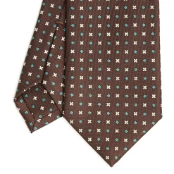 Dark Brown Sartorial Classic Silk Tie - Small Flower Pattern