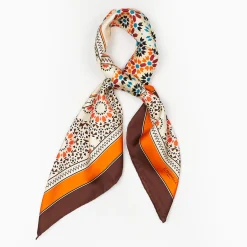 Dark Brown Silk Scarf 90 - Mosaic