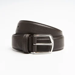 Dark Chocolate Belt In Fine-Grained Leather