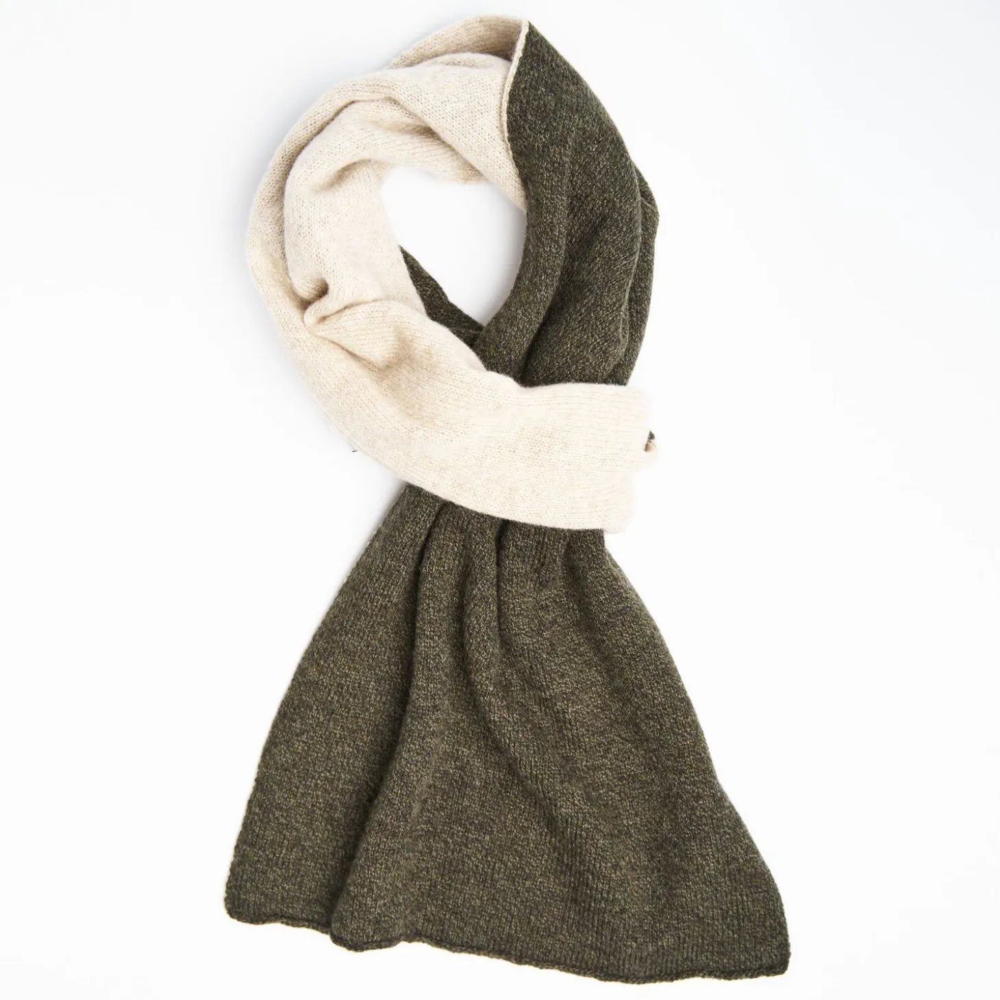 Dark Green And Beige Two-Tone Solid Cashmere Neck Warmer