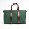 Dark Green Canvas Weekend Bag With Leather Trim