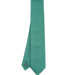Dark Green Ceremonial Jacquard Silk Tie Small Geometric Pattern