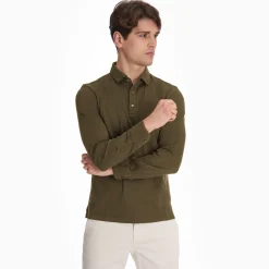 Dark Green Jersey Long Sleeve Polo Shirt