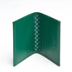 Dark Green Leather Folding Card Holder - 10 Compartments