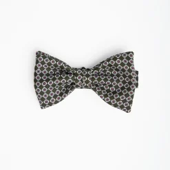 Dark Green Pre-Knotted Bowtie Small Flower Pattern