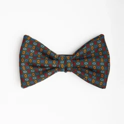 Dark Green Pre-Knotted Silk Bowtie - Small Geometric Pattern