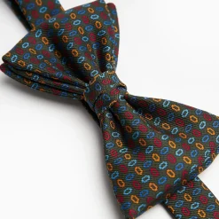 Dark Green Pre-Knotted Silk Bowtie - Small Geometric Pattern