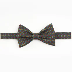 Dark Green Pre-Knotted Silk Bowtie - Small Geometric Pattern