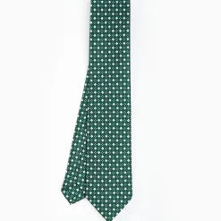 Dark Green Sartorial Classic Silk Tie - Small Flower Pattern