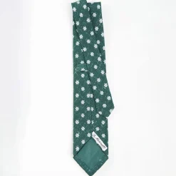 Dark Green Sartorial Cotton And Silk Tie - Large Flower Pattern